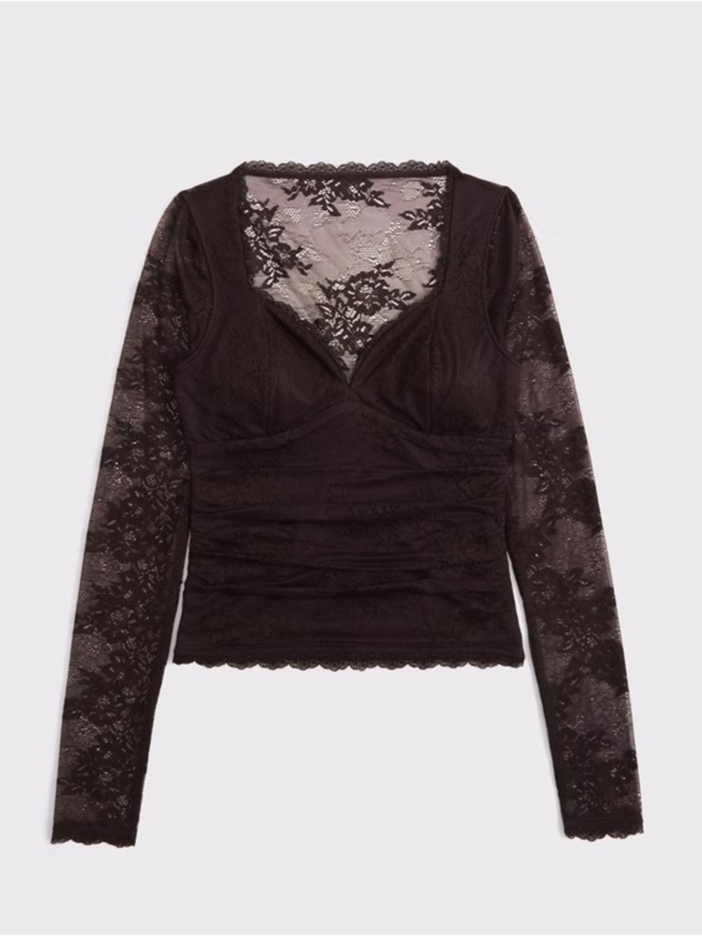 Abercrombie Zoe bra free Brown Lace Long Sleeve V-Neck Top
